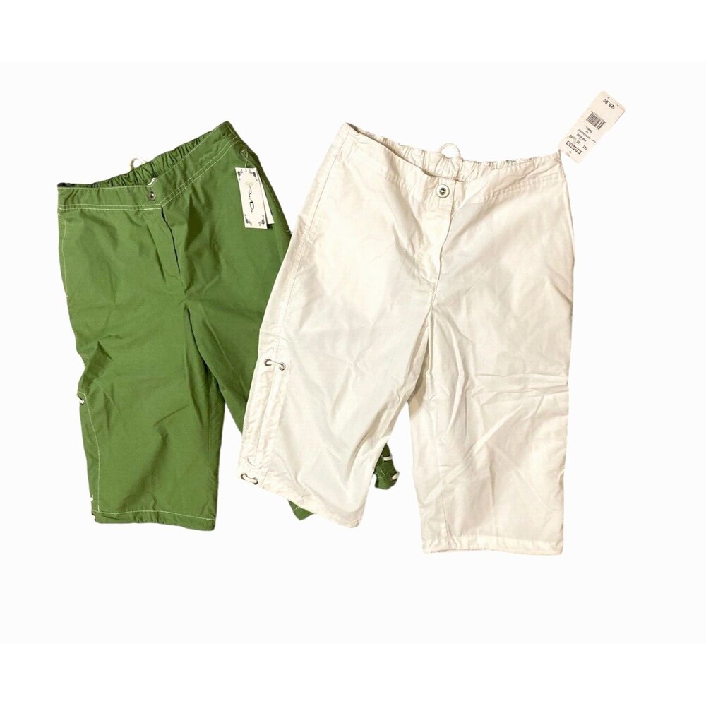 NWT 2 capri paperbag style pants Kohl's FU DA green white minimalist summer